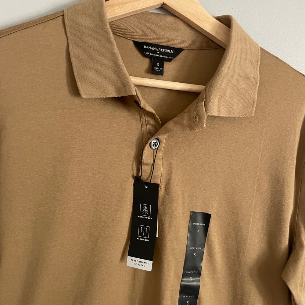 Banana Republic Luxe Touch Performance Polo Mens S Brown Tailored Preppy
